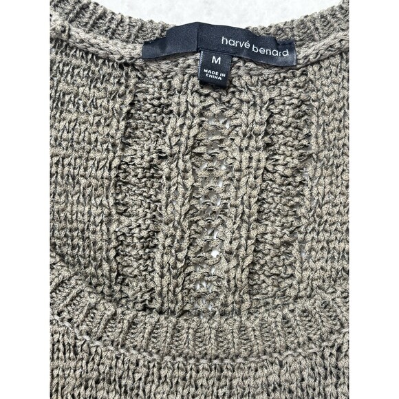 Harvé Benard Knit Fringe Sleeves Sweater Olive Army Green Medium - Picture 3 of 5